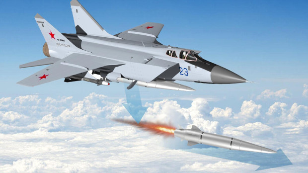 Imagen del lanzamiento de un misil hipersónico desde un MiG-31
