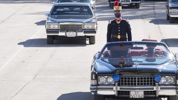 Los Cadillac, durante un desfile en el cuartel El Rey, en las inmediaciones del Palacio Real de El Pardo