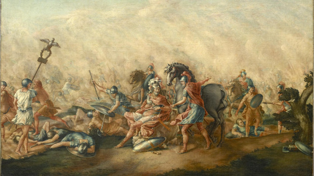 La muerte de Lucio Emilio Paulo en Cannas, según un cuadro de John Trumbull (1773)