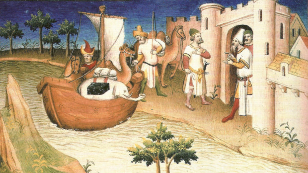 Marco Polo arribando a un puerto en China