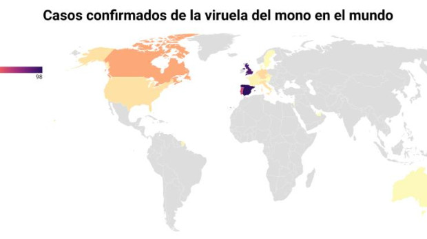 Casos confirmados de la viruela del mono en el mundo