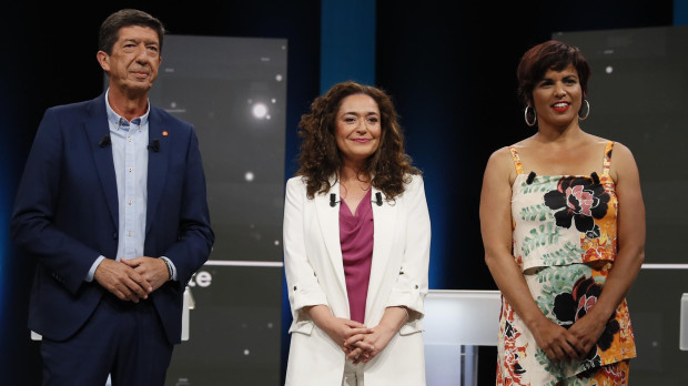 Juan Marín (Cs), Inma Nieto (Por Andalucía) y Teresa Rodríguez (Adelante Andalucía)