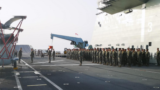 Efectivos del cuerpo de Marines de Estados Unidos, a bordo del L-61 Juan Carlos I