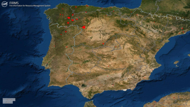 Mapa de los incendios activos en la Península Ibérica