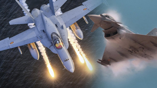 Fotomontaje de un F-18 Hornet y un Eurofighter de la Fuerza Aérea española