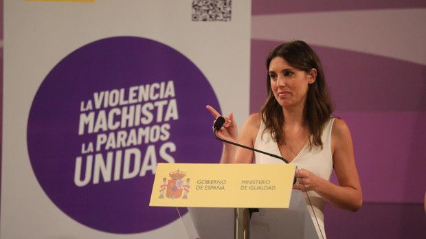 Irene Montero en la presentación de la campaña