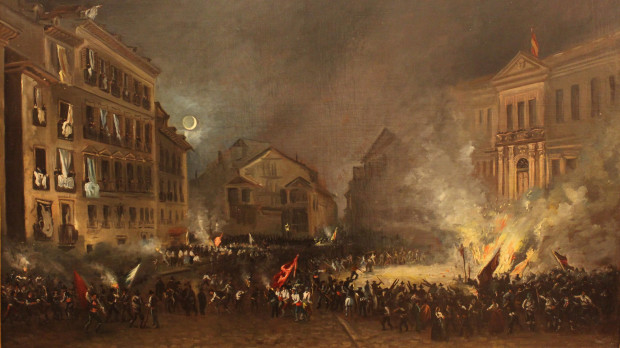 Episodio de la revolución de 1854 en la Puerta del Sol, por Eugenio Lucas Velázquez