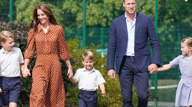 Prince George, Princess Charlotte and Prince Louis, accompanied by their parents the Duke and Catherine Duchess of Cambridge, arrive for a settling in afternoon at Lambrook School, near Ascot in Berkshire.