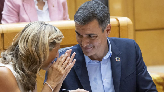 Pedro Sánchez y Yolanda Díaz el pasado martes en el Senado