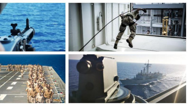 Las imágenes muestran varios momentos del entrenamiento a bordo del portaaeronaves Juan Carlos I de la Armada