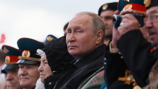 Russian President Vladimir Putin during the 77th anniversary of the end of World War II, in Moscow, Russia, Monday, May 9, 2022.