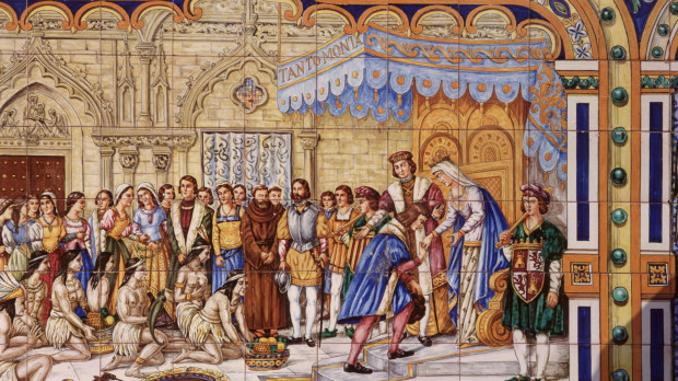 Los Reyes Católicos reciben a Cristóbal Colón