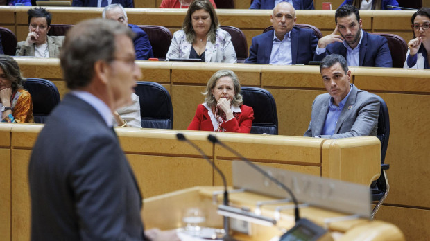 Pedro Sánchez y Alberto Núñez Feijóo en el Senado