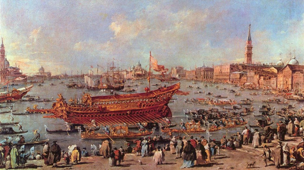 El dux en el Bucintoro se dirige a San Nicolò di Lido, (1766), Francesco Guardi, Museo del Louvre