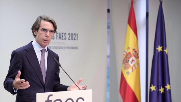 El expresidente del Gobierno y presidente del IADG, José María Aznar, interviene en la clausura del Campus FAES 2021 en el auditorio de la Fundación Abertis, a 24 de septiembre de 2021, en Madrid, España