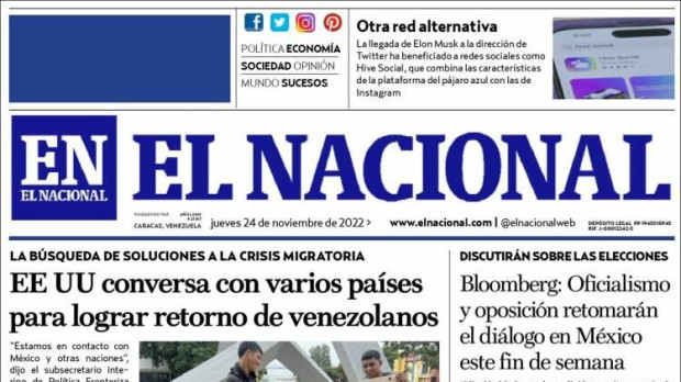 Portada El Nacional (Venezuela)