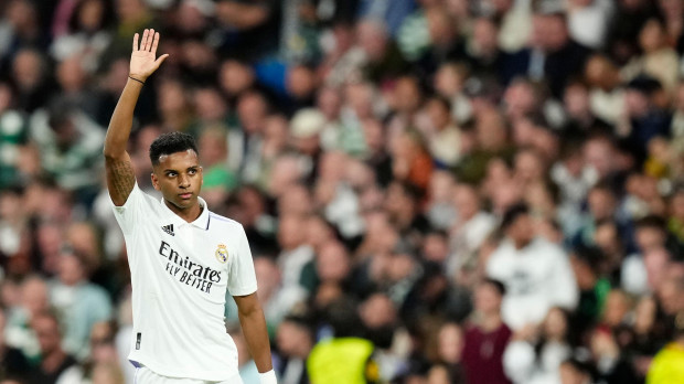 RESTRICTED TO EDITORIAL USE Mandatory Credit: Photo by Jose Breton/NurPhoto/Shutterstock (13605681j) Rodrygo Goes right winger of Real Madrid and Brazil celebrates after scoring his sides first goal during the UEFA Champions League group F match between Real Madrid and Celtic FC at Estadio Santiago Bernabeu on November 2, 2022 in Madrid, Spain. Real Madrid v Celtic FC: Group F - UEFA Champions League, Spain - 02 Nov 2022 *** Local Caption *** .