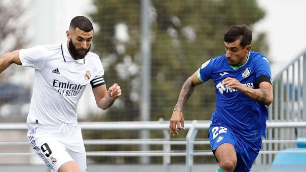 Benzema en el amistoso disputado por los blancos en Valdebebas esta semana