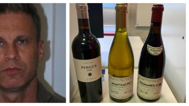 En las imágenes, el detenido por presunto robo en el restaurante  Atrio; a la derecha,  las tres botellas que la Policía le incauta en la frontera de Suiza