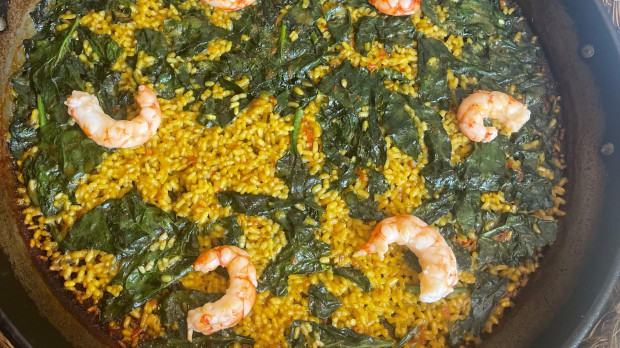 arroz espinacas y gambon