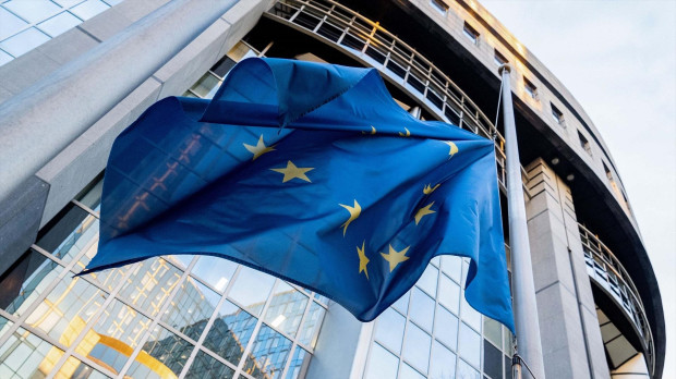 Bandera de la Unión Europea en Bruselas.