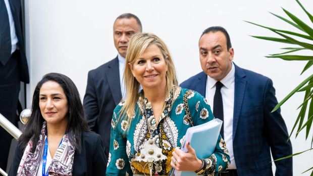 Queen Maxima Visits The Axa Bank During Visit To Morocco