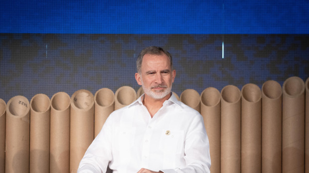 El Rey Felipe VI, durante la clausura del XIV Encuentro Empresarial Iberoamericano, en Puerto Sansouci, a 24 de marzo de 2023, en Santo Domingo (República Dominicana)