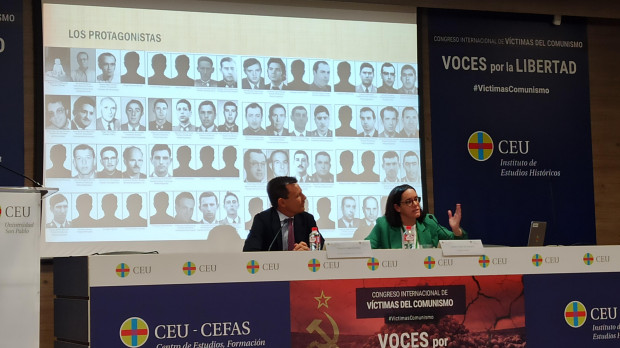 Carmen Ladrón de Guevara, durante la conferencia que ha impartido en el Congreso sobre Víctimas del Comunismo