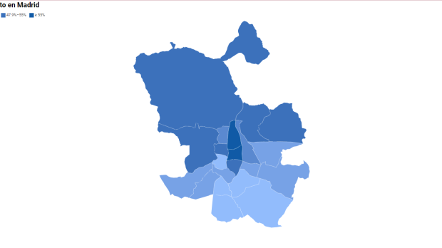 Mapa de los resultados de las elecciones municipales en Madrid 2023