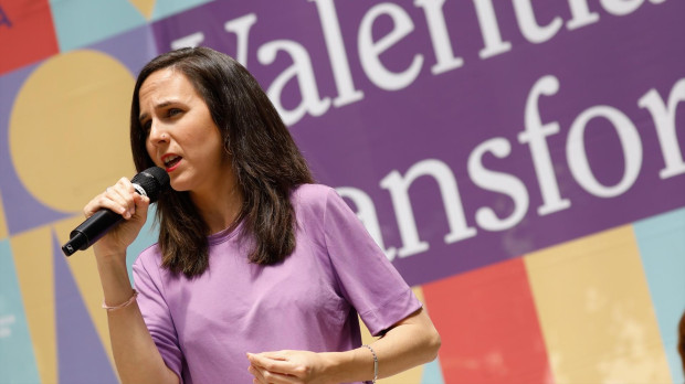 La secretaria general de Podemos, Ione Belarra, en un acto de campaña en Murcia