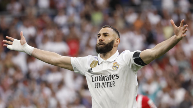 Karim Benzema tras anotar su último gol con el Real Madrid