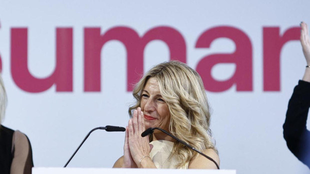 Yolanda Díaz, durante la presentación del acuerdo de coalición de Sumar