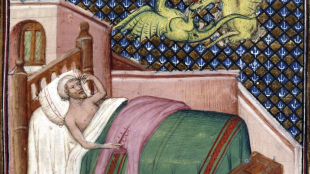 Sueño de Mordejai, Biblia histórica (BNF Fr. 159, fol. 256), siglos XIV-XV