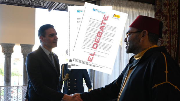 Montaje de Pedro Sánchez junto al Rey Mohamed VI
