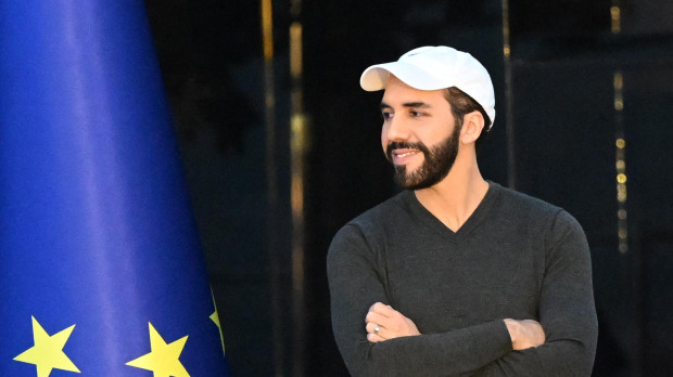 (FILES) El Salvador's President Nayib Bukele gestures during the inauguration of the Urban Center of Welfare and Opportunities (CUBO) at the Santa Lucia neighborhood in Mejicanos, El Salvador, on January 17, 2023. El Salvador's Nuevas Ideas (NI) party announced on June 26, 2023, that its leader, Nayib Bukele, has registered as a pre-candidate for the Presidency of the Republic to seek re-election in the 2024 elections, an option enabled by the justice system despite the fact that in theory the Constitution prohibits it. (Photo by Marvin RECINOS / AFP)