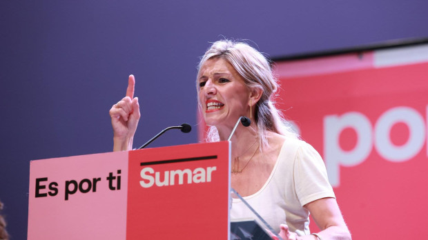 La candidata de Sumar a la Presidencia del Gobierno, Yolanda Díaz, durante el mitin en Sevilla
