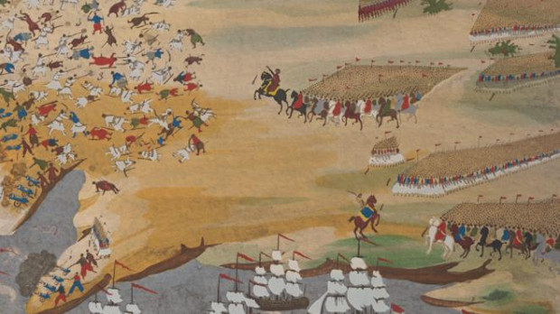 Escena de la Guerra de Independencia griega. Pintura de Panagiotis Zografos, bajo la dirección de Yannis Makriyannis.