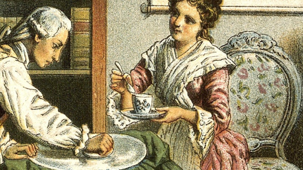 William y Caroline Herschel puliendo la lente de un telescopio