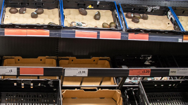 Empty fresh tomato and pepper shelves in a Sainsbury's Supermarke , London, UK - 03 Mar 2023