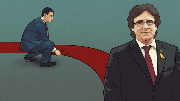 Ilustración Pedro sánchez Puigdemont alfombra roja