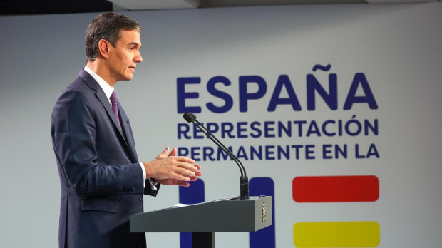 Pedro Sánchez, durante su comparecencia desde Bruselas tras la reunión de trabajo del Consejo Europeo