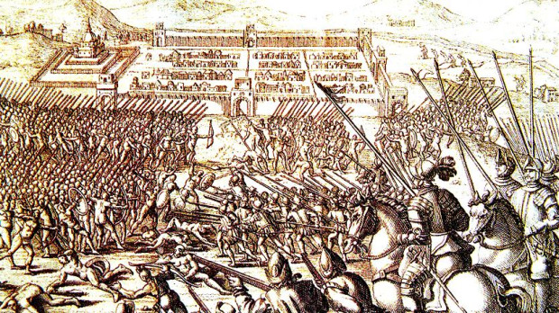 Pintura colonial sobre el cerco del Cuzco; se puede ver la plaza Huaccaypata al fondo