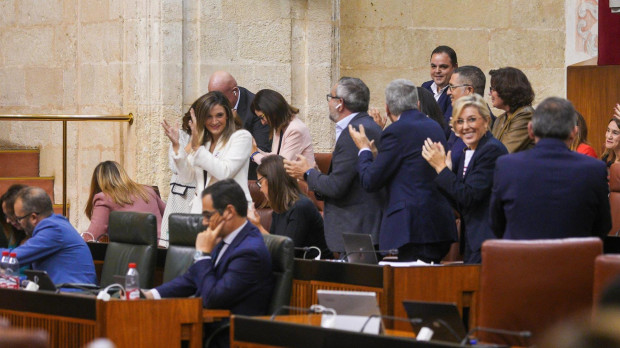 La bancada socialista aplaude en pie la investidura de Pedro Sánchez en pleno debate del presupuesto