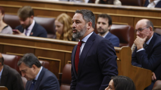 El líder de Vox, Santiago Abascal, en la investidura de Pedro Sánchez