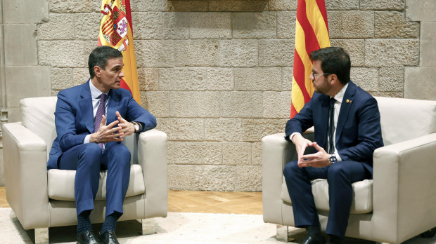 Pedro Sánchez y Pere Aragonès en su reunión de este jueves