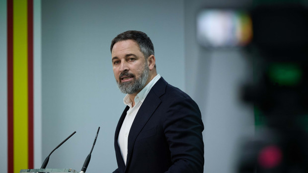 El presidente de Vox, Santiago Abascal, ofrece una rueda de prensa en Bambú