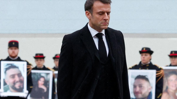 Emmanuel Macron durante el homenaje a los franceses caídos en los ataques terroristas de Hamás el 7 de octubre de 2023