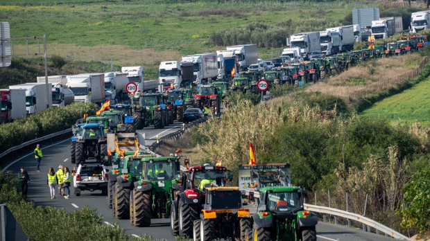 Agricultores y ganaderos en Andalucía cortan la A4 a la altura de Carmona con tractores.

Las organizaciones agrarias Asaja, COAG, UPA y Cooperativas Agroalimentarias están protagonizando este miércoles una serie de protestas por toda Andalucía, en las que 