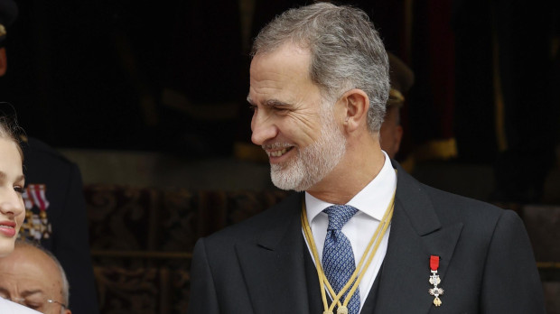 Spanish King Felipe VI and Princess of Asturias Leonor de Borbon during Constitution Pledge (Jura de la Constitucion) ceremony in Madrid on Tuesday, 31 October 2023.