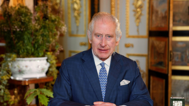 Handout photo issued by the Royal Household of King Charles III during the recording of the The King's Commonwealth message which was filmed in the White Drawing Room at WindsorCastle in February.
